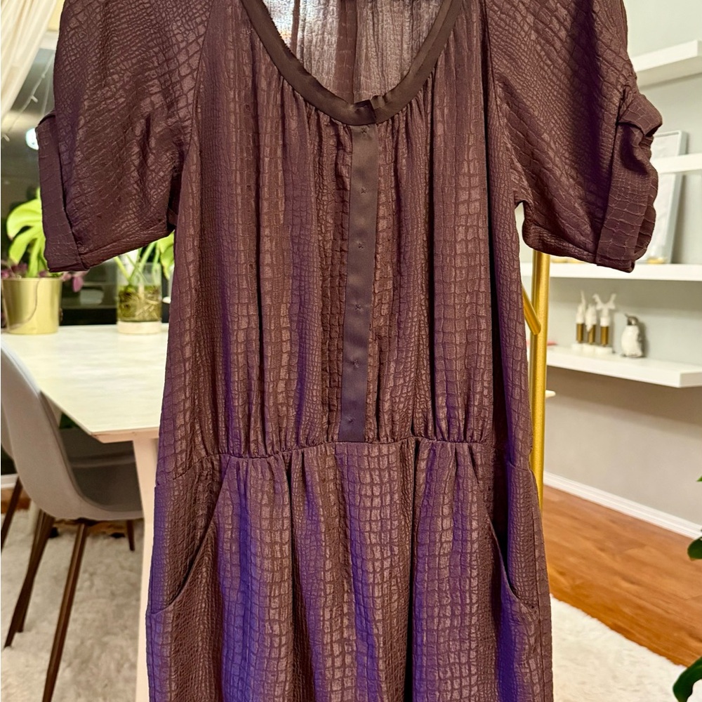 Rebecca Taylor 100% Silk Grey Plum Textured Midi Dress